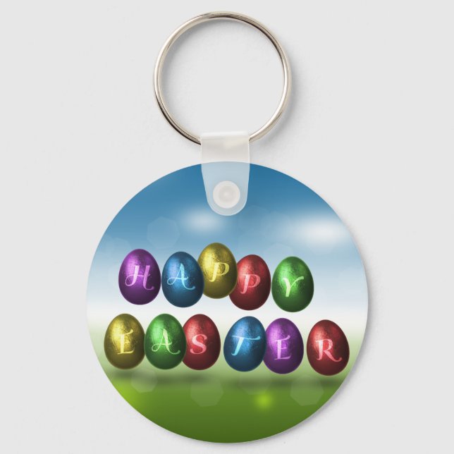 Colorful Happy Easter Eggs Keychain (Front)