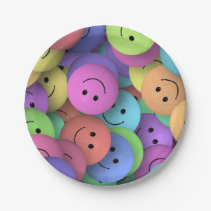 Colorful Happy Faces Emoji Paper Plate