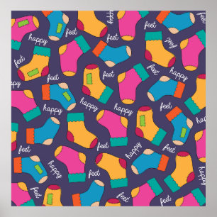 Colorful Happy Feet Socks Pattern Poster