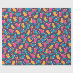 Colorful Happy Feet Socks Pattern Wrapping Paper