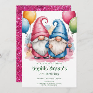 Colorful happy gnomes with balloons invitation