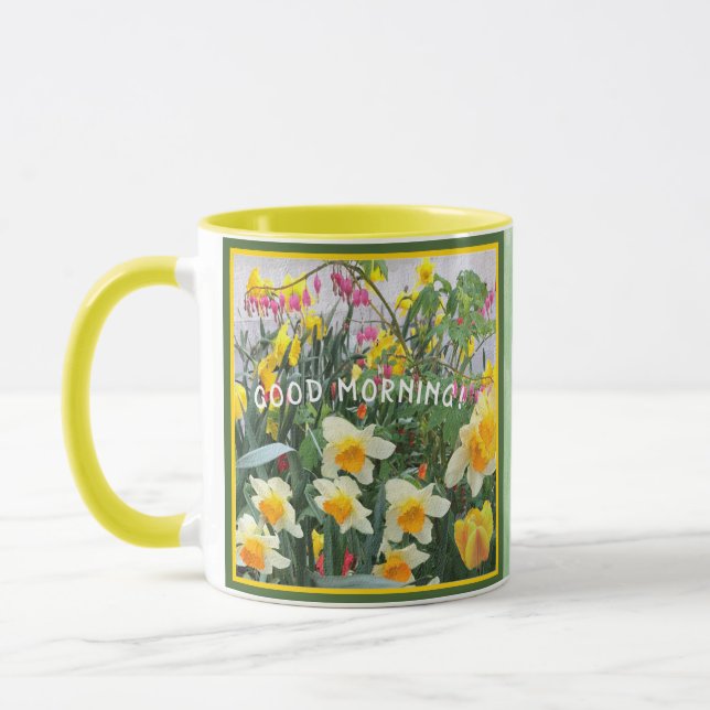 COLORFUL HAPPY GOOD MORNING FLOWERS  COFFEE MUG (Left)