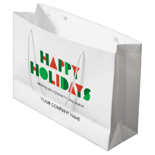 Colorful Happy Holidays Custom Company Name Large Gift Bag