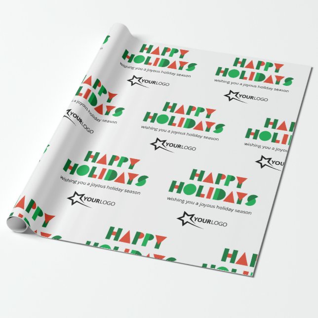 Colorful Happy Holidays Custom Logo Business Wrapping Paper (Unrolled)