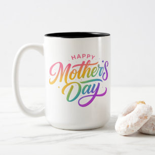 Colorful Happy Mother's Day Rainbow Calligraphy    Two-Tone Coffee Mug