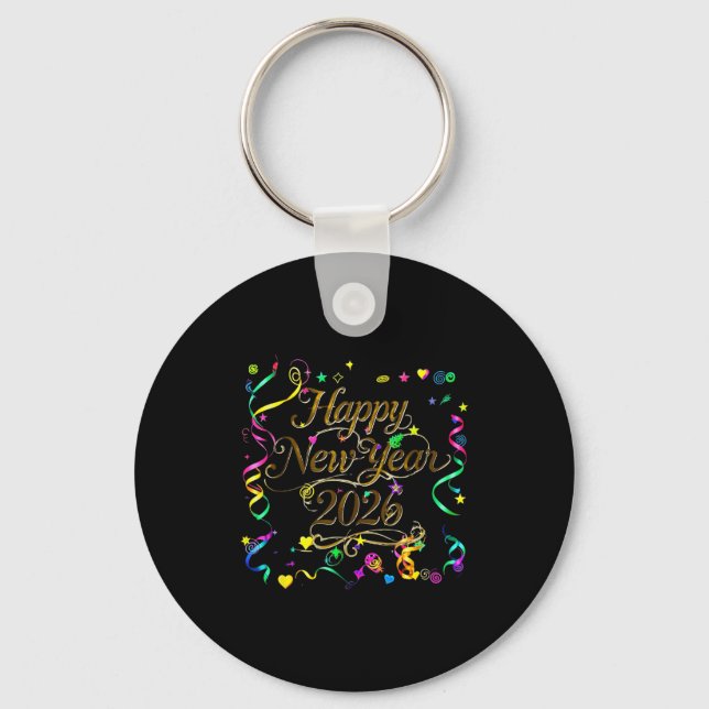 Colorful Happy New Year 2026 Celebration Tygraphy  Keychain (Front)