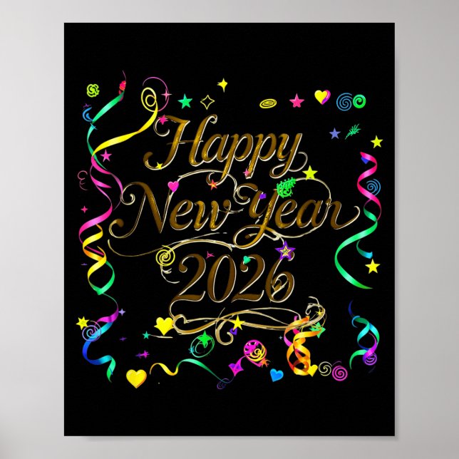 Colorful Happy New Year 2026 Celebration Tygraphy  Poster (Front)