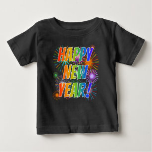 Colorful "HAPPY NEW YEAR!" + Fireworks Pattern Baby T-Shirt