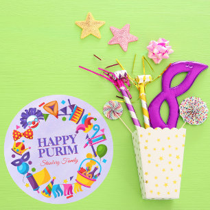 Colorful Happy Purim Stickers