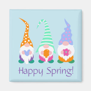 Colorful Happy Spring Gnomes Greetings Magnet