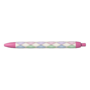 Colorful Harlequin Diamond Check Pattern Black Ink Pen