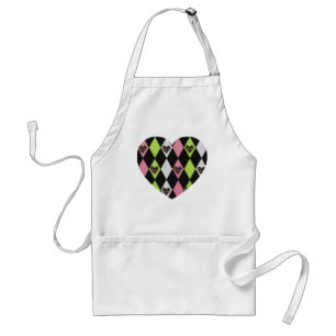Colorful Harlequin Print with Rose Hearts Standard Apron