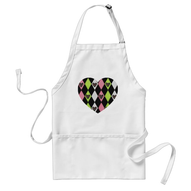 Colorful Harlequin Print with Rose Hearts Standard Apron (Front)