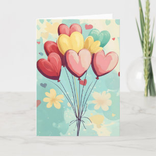 Colorful Heart Balloons Cute Holiday Card
