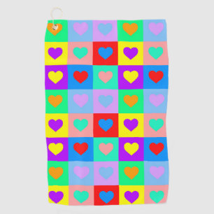 Colorful Heart Pattern Pop Art  Golf Towel