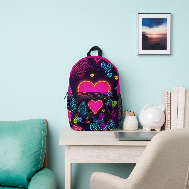 Colorful Heart Pattern Printed Backpack (Insitu)