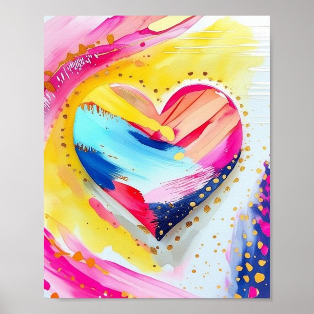 Colorful Heart Splash - Poster d'amour Abstrait (Devant)