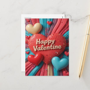 Colorful Heart Valentine Happy Valentines Day Love Holiday Postcard