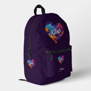 Colorful Heart XOXO-Purple Printed Backpack
