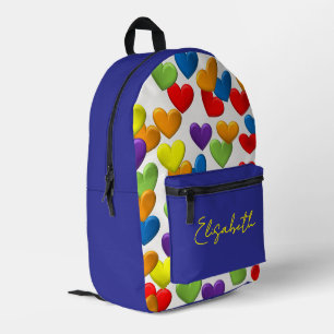 Colorful Hearts and Your Name Printed Backpack