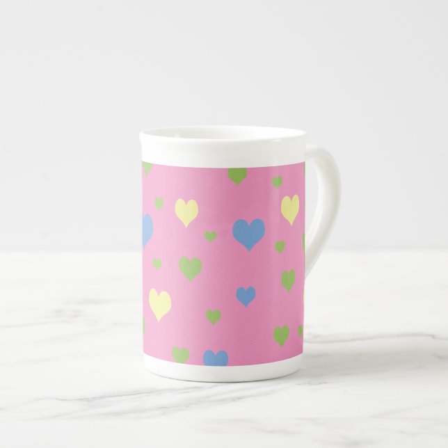 Colorful hearts design bone china mug (Front Right)