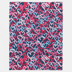 Colorful  Hearts - Graffiti Style Fleece Blanket