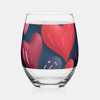 Colorful hearts on a dark background stemless wine glass