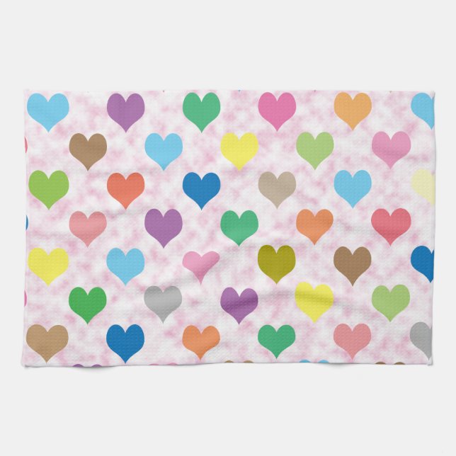 Colorful hearts pattern kitchen towel (Horizontal)