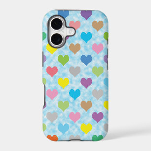 Colorful hearts pattern on blue background