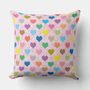 Colorful hearts pattern throw pillow