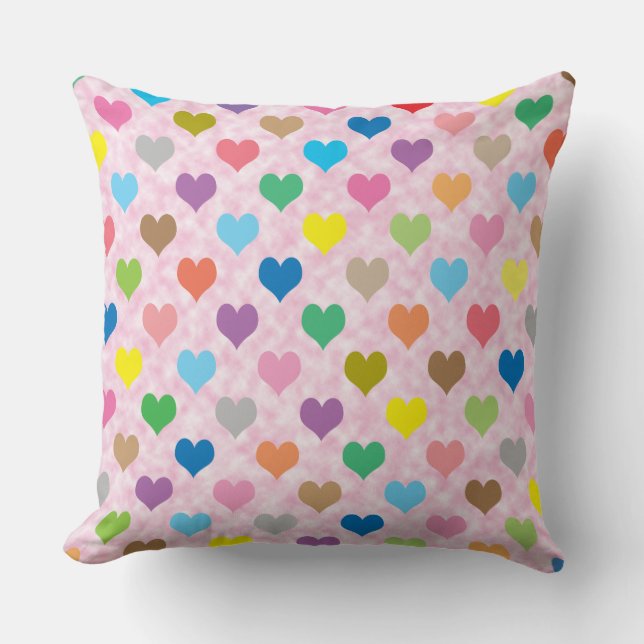 Colorful hearts pattern throw pillow (Front)