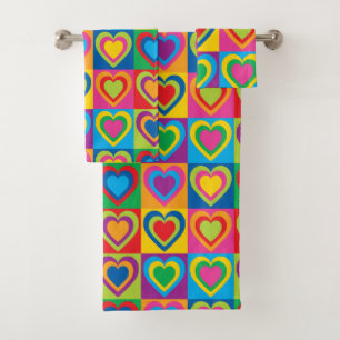 Colorful Hearts Pretty Bath Towel Set