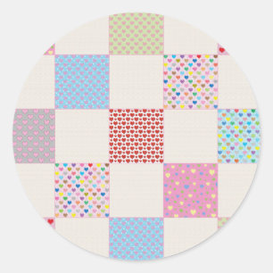 Colorful hearts quilt pattern classic round sticker