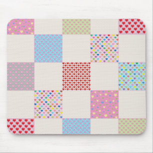 Colorful hearts quilt pattern mouse pad