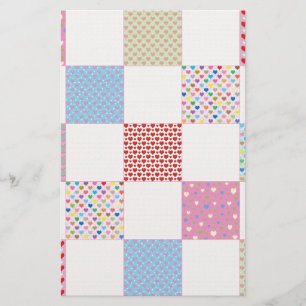 Colorful hearts quilt pattern stationery