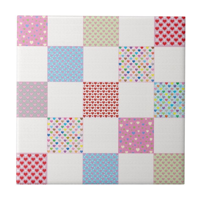 Colorful hearts quilt pattern tile (Front)