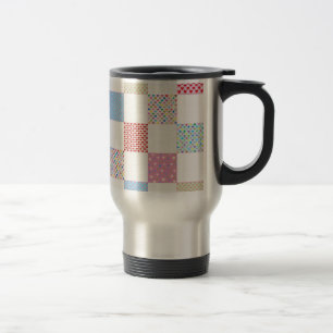 Colorful hearts quilt pattern travel mug