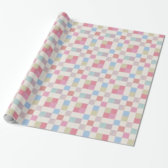 Colorful hearts quilt pattern wrapping paper (Unrolled)