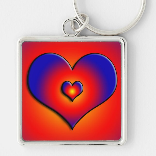 COLORFUL HEARTS, red blue orange Keychain (Front)