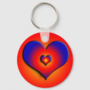 COLORFUL HEARTS, red blue orange Keychain