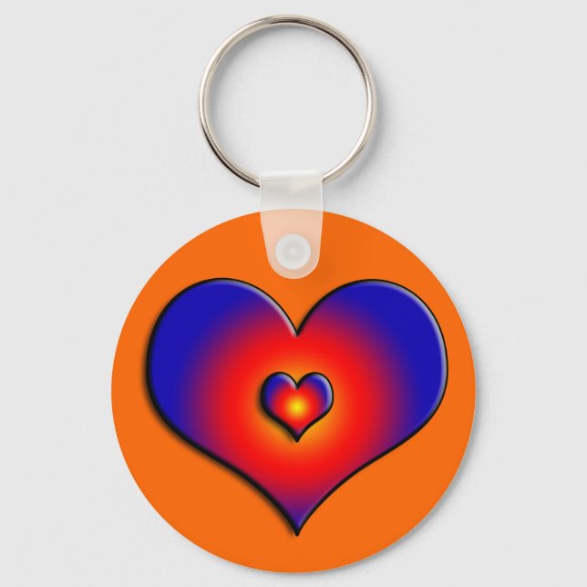 COLORFUL HEARTS, red blue orange Keychain (Front)