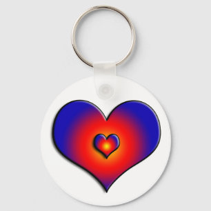 COLORFUL HEARTS, red blue white Keychain