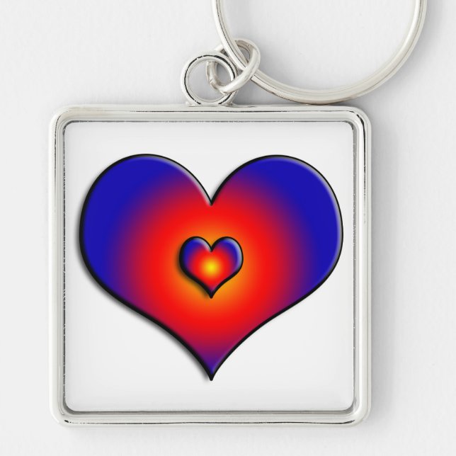 COLORFUL HEARTS, red blue white Keychain (Front)