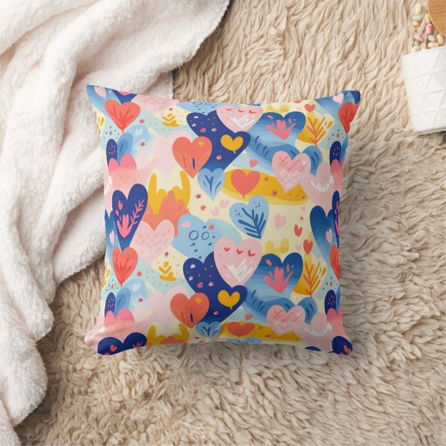 Colorful Hearts Throw Pillow (Blanket)