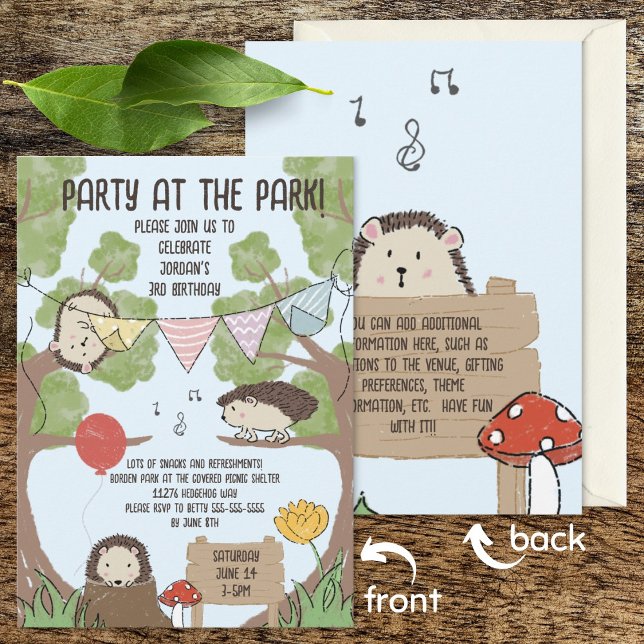 Colorful Hedgehog drawing park party kids birthday Invitation (Creator Uploaded)