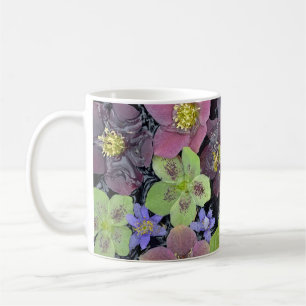 Colorful hellebore flowers print mug