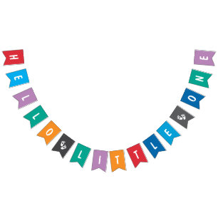 Colorful "Hello Little One" Baby Shower Bunting Flags