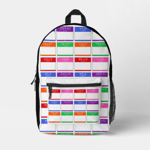 Colorful Hello My Name Is Salut Ciao Hola Backpack