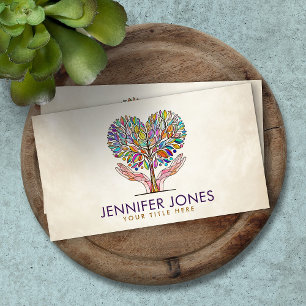 Colorful Helping Hands Heart Tree Mosaic Business Card