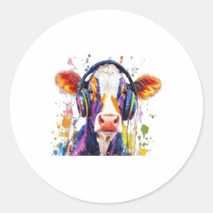 Colorful Highland Cow Classic Round Sticker